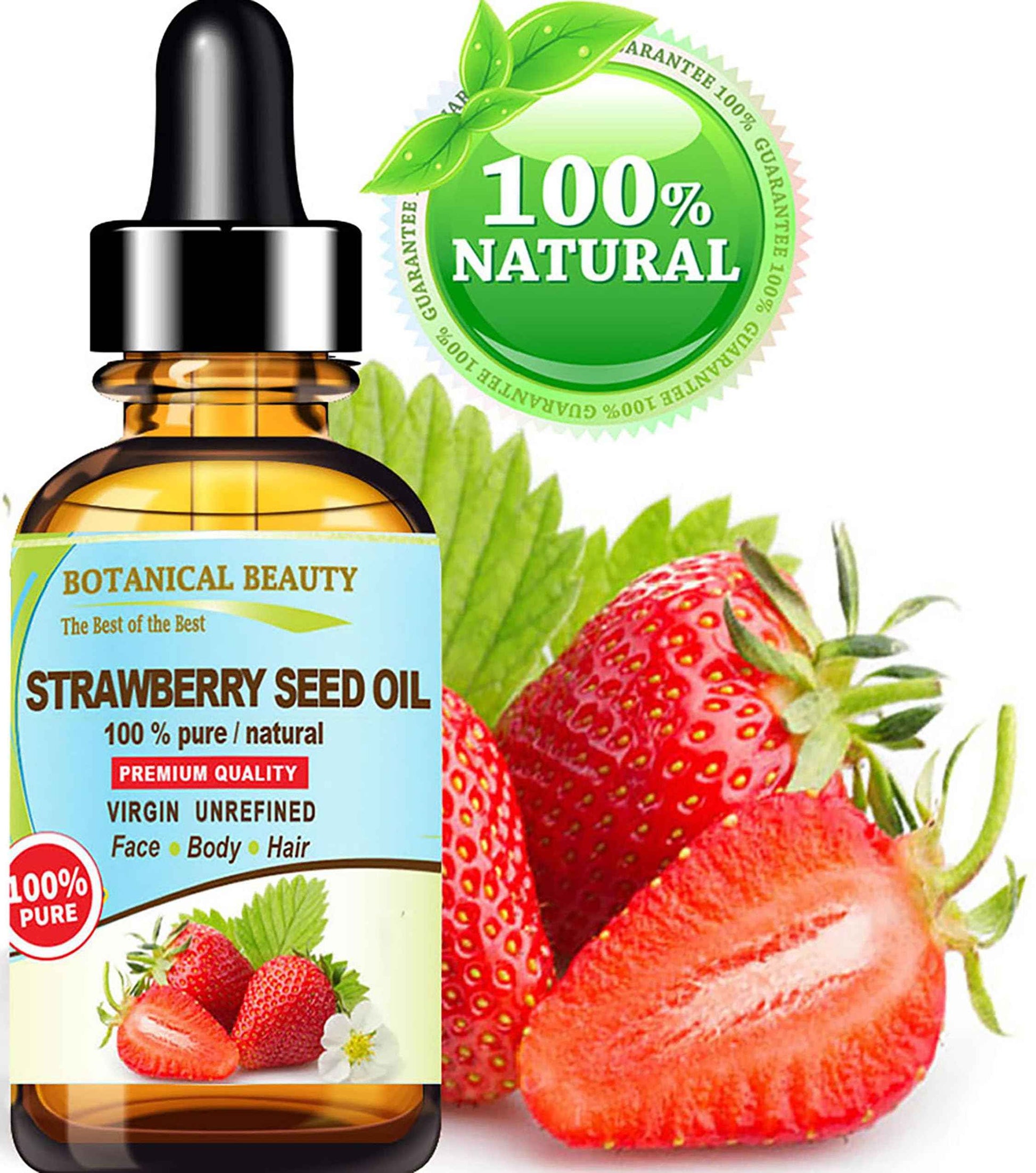 Botanical Beauty STRAWBERRY SEED OIL. 100% Pure Natural Virgin Unrefined Cold Pressed Carrier Oil 0.5 Fl Oz- 15 ml. for FACE, SKIN, BODY, DAMAGED HAIR, NAILS. Rich in Omega-3, Vitamin C, Vitamin E