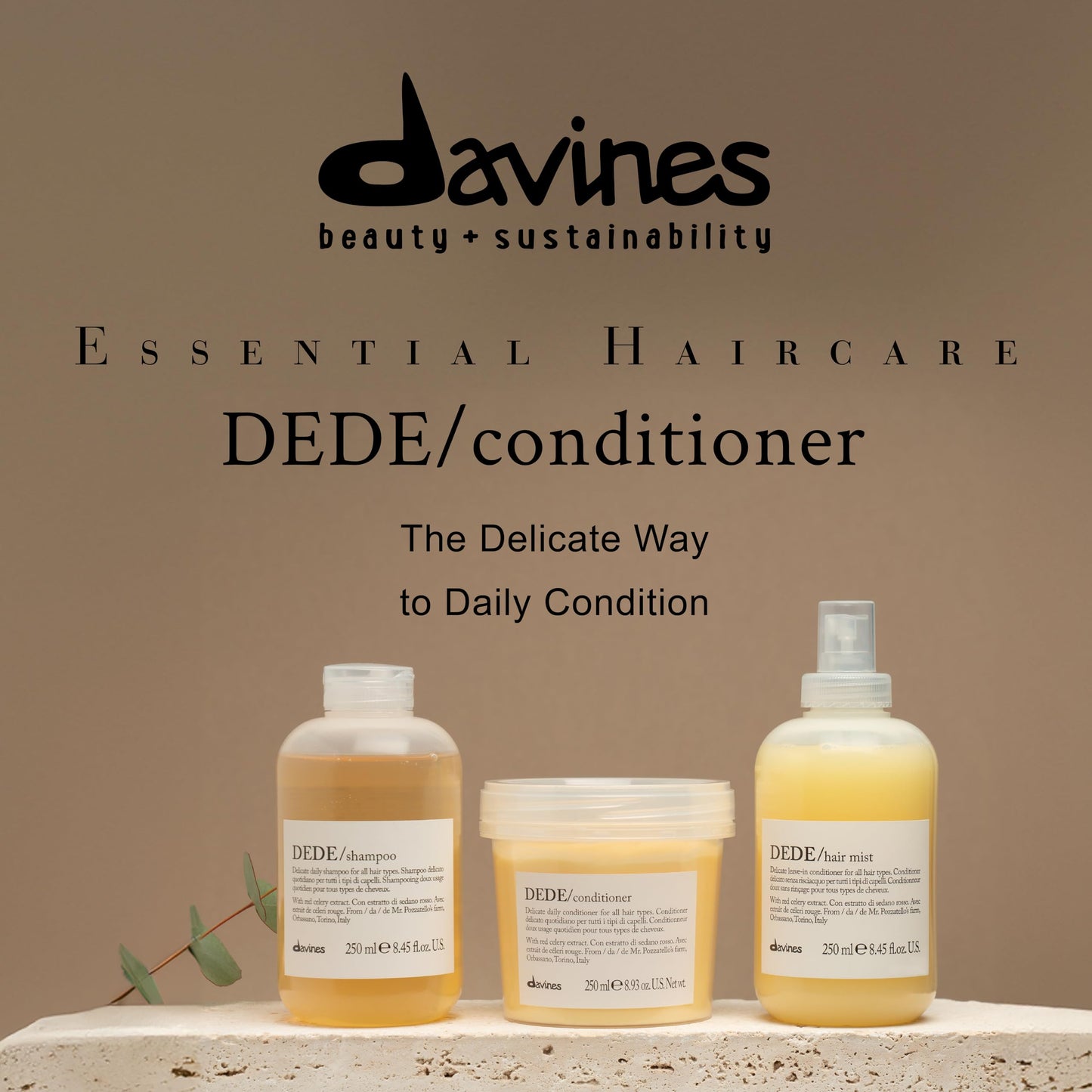 Davines DEDE Conditioner, Daily Lightweight Moisturizing Formula for Medium Fine & Fine Hair - Gentle Mineral-Rich Detangler to Soften & Untangle with Red Celery Extract, Weightless, 8.45 Fl Oz
