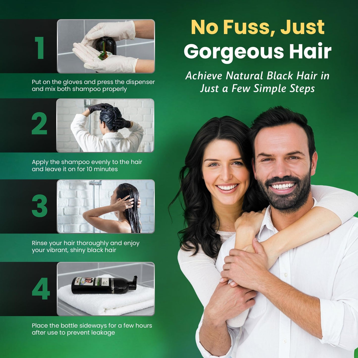 BIOGREEN ROOTS Ammonia-Free & Paraben Free Herbal Hair Shampoo - Hair Dye Shampoo for Women & Men - Natural Color & Herbal Nourishment - No Stain on Skin - Natural Black (400 ml)