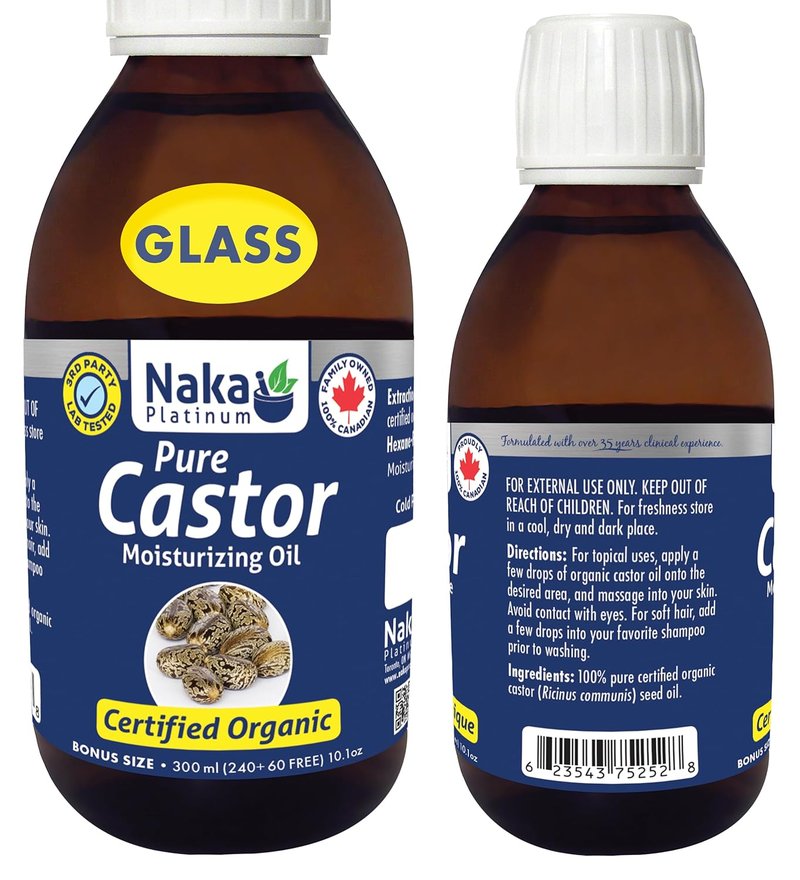 Organic Castor Oil - 300ml Glass Bottle | Expeller Pressed, Nourishes Skin, Hair & Nails