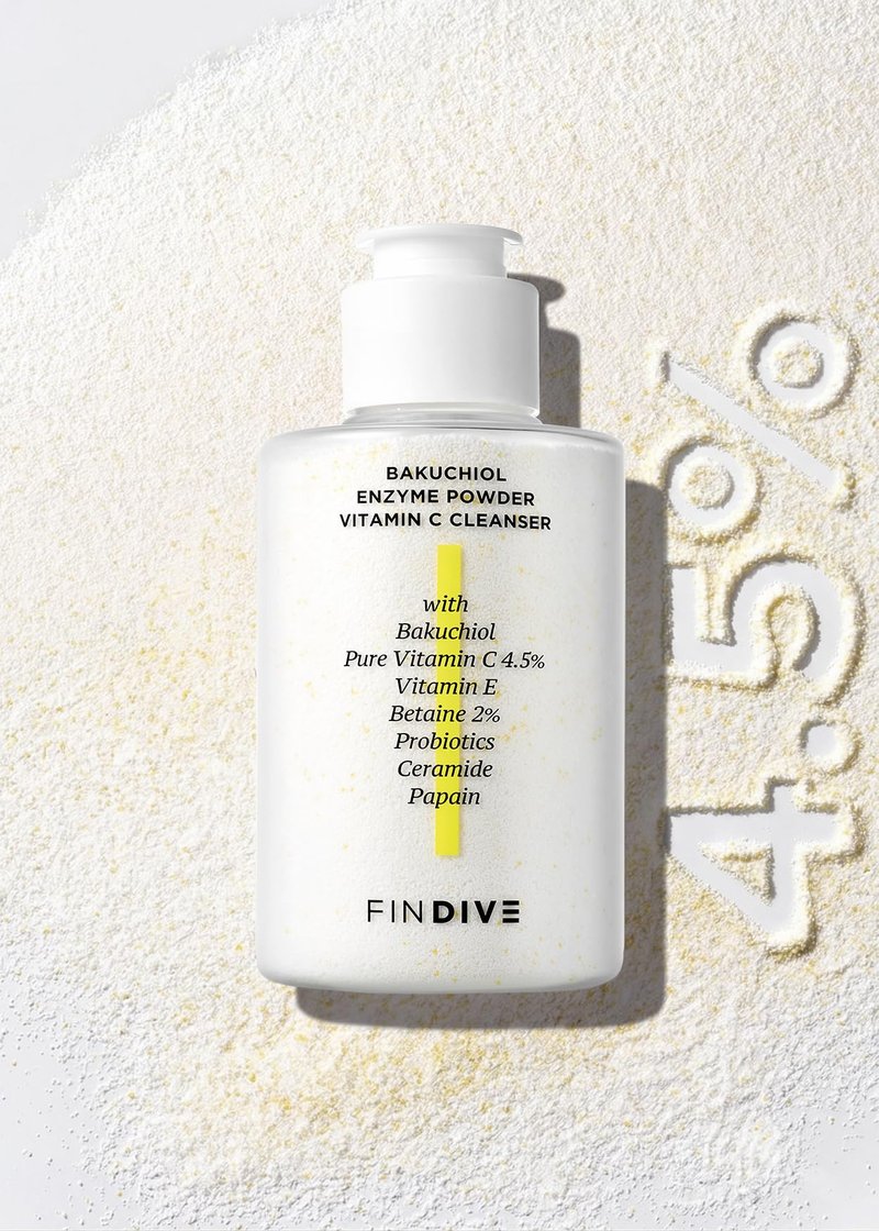 FINDIVE OFFICIAL Bakuchiol Enzyme Powder Vitamin C Cleanser, Gentle Daily Exfoliating Face Wash with 4.5% Pure Vitamin C, Plant-Based Surfactants, Probiotics, Korean Skincare 1.41 fl.oz