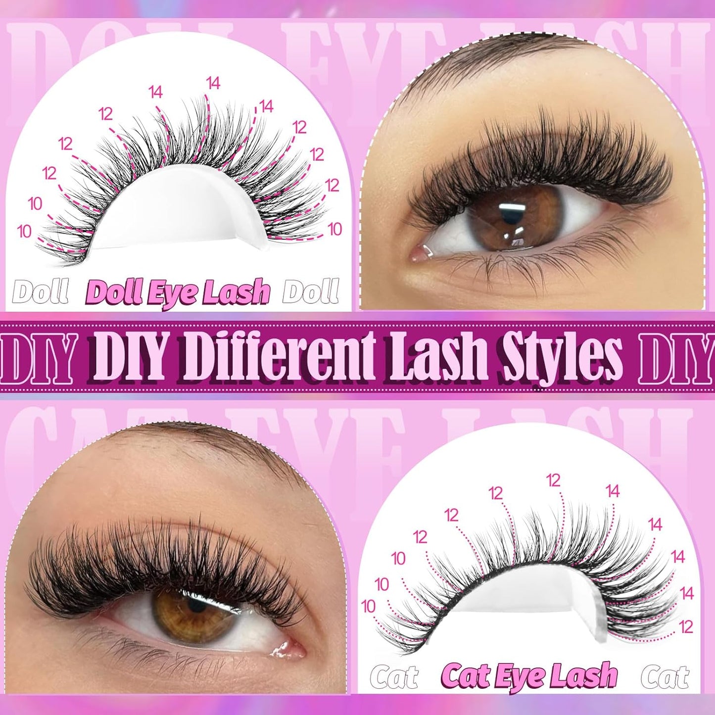 Wispy Lash Clusters - Natural Eyelash Extensions 10-14mm | Fluffy CC Curly 40D Individual Lashes, 200pcs DIY Set