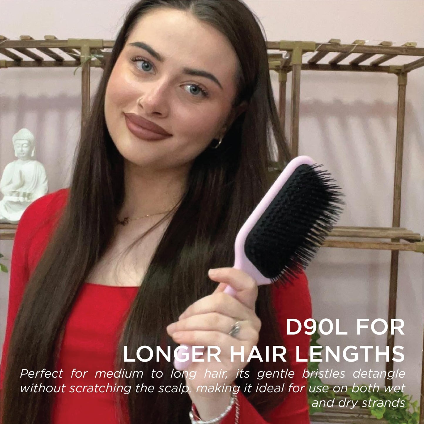 Denman Ultimate Detangling Hair Brush - Wet & Dry Detangler Brush for Long Hair, Wigs & Extensions - Ideal Hair Brushes for Women and Men, D90L Pink Crush