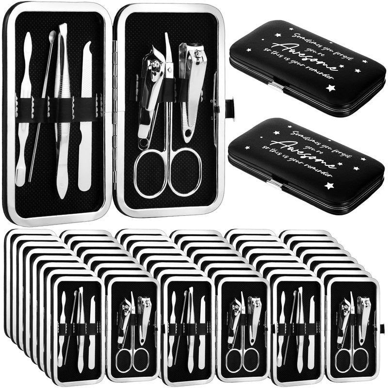 Lanties 24 Set Manicure Kit Bulk Steel Nail Clippers 7 in 1 Stainless Grooming Nail Kit Mother's Day Appreciation Gift Professional Pedicure Tool for Adults Women Men Employee Personal Care(Black)