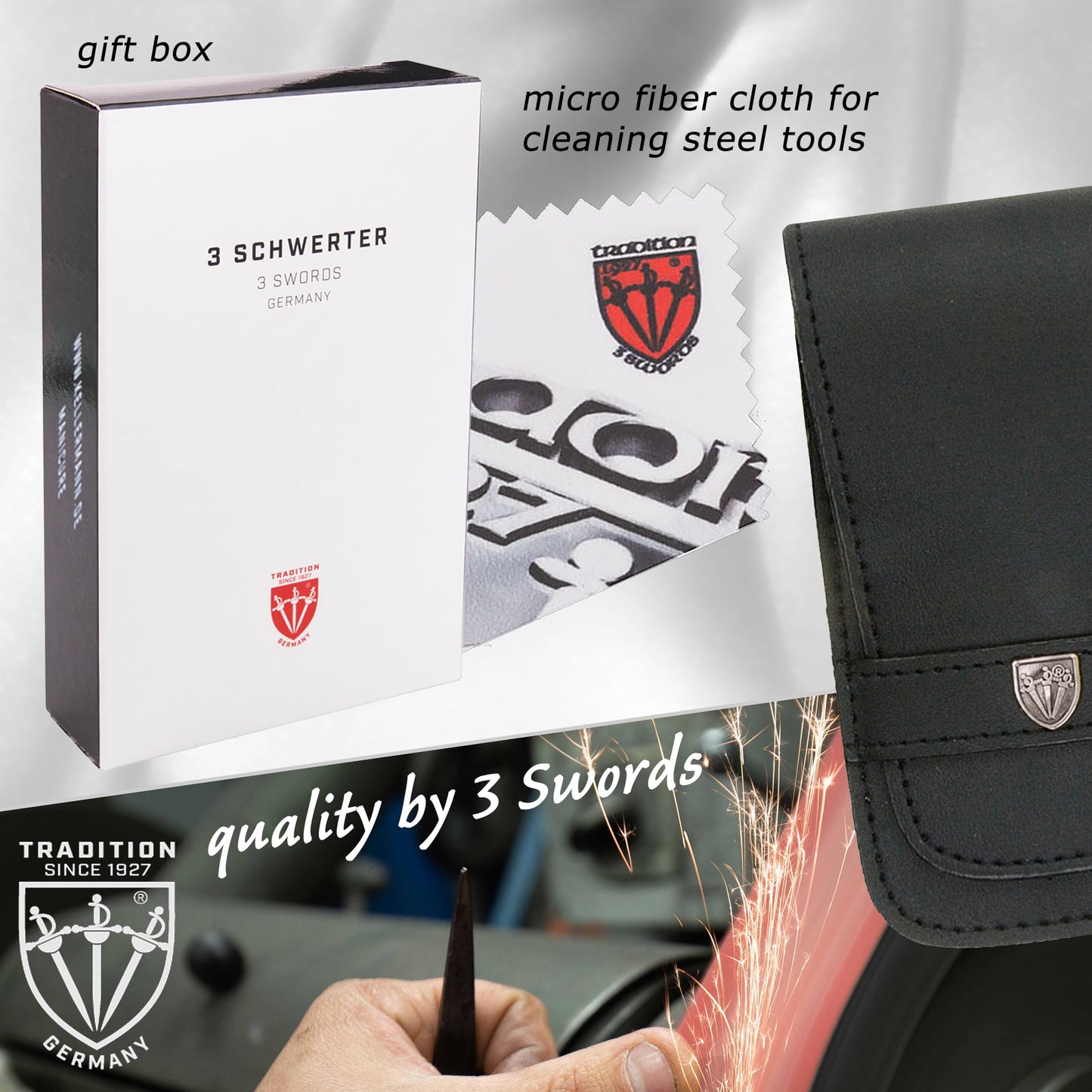 3 Swords Germany - brand quality 6 piece manicure pedicure grooming kit set for professional nail care with genuine leather case - Made in Germany