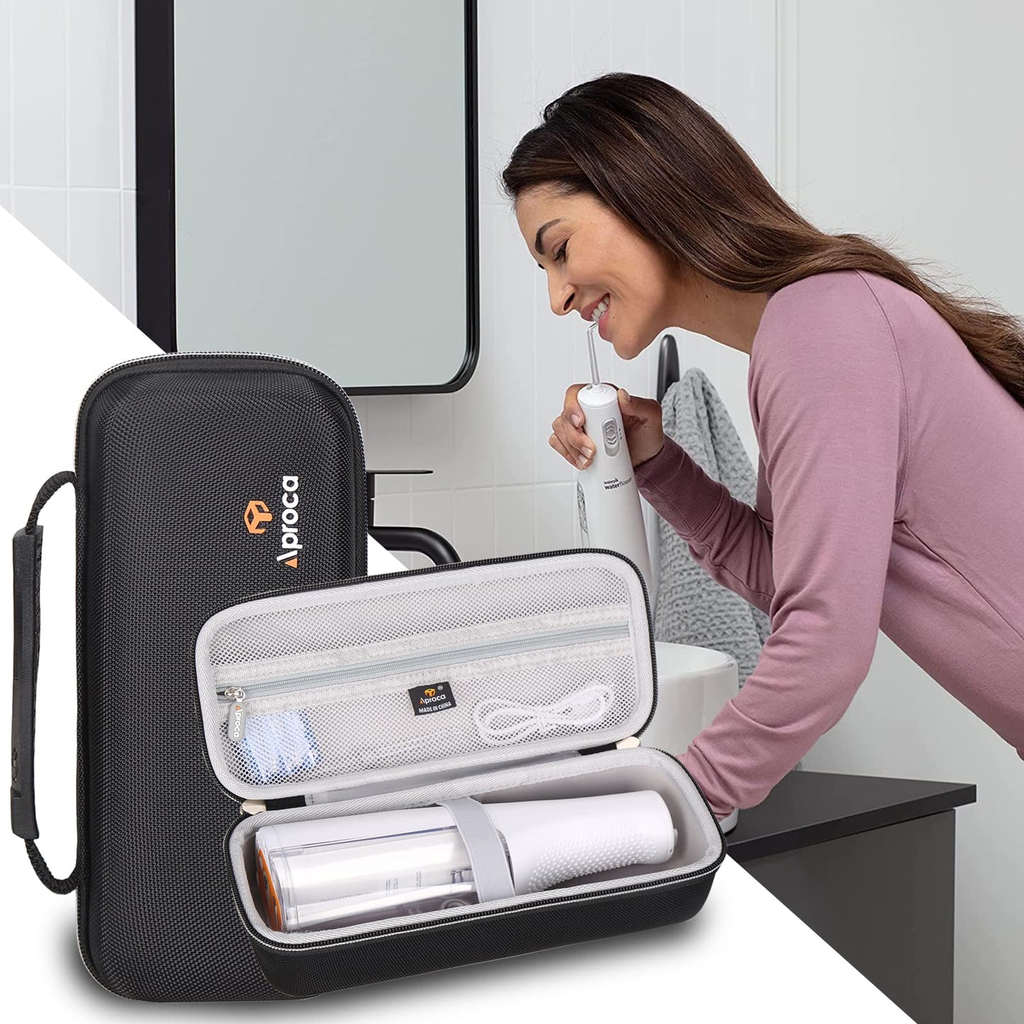 Aproca Case Compatible with Waterpik WF-20 / WF-02 Cordless Water Flosser, Storage Portable Bag for Accessories -Black with Grey Interior (Case Only)