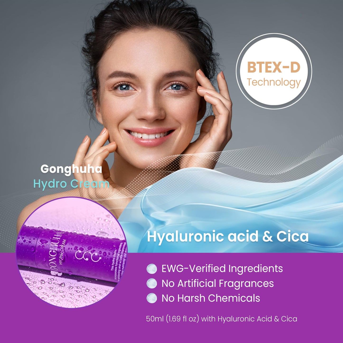 GONGHUHA Hydro Cream – Lightweight Ultra-Hydrating Face Moisturizer for Glowing Skin | 50ml (1.69 fl oz) with Hyaluronic Acid & Cica | Korean Skin Care