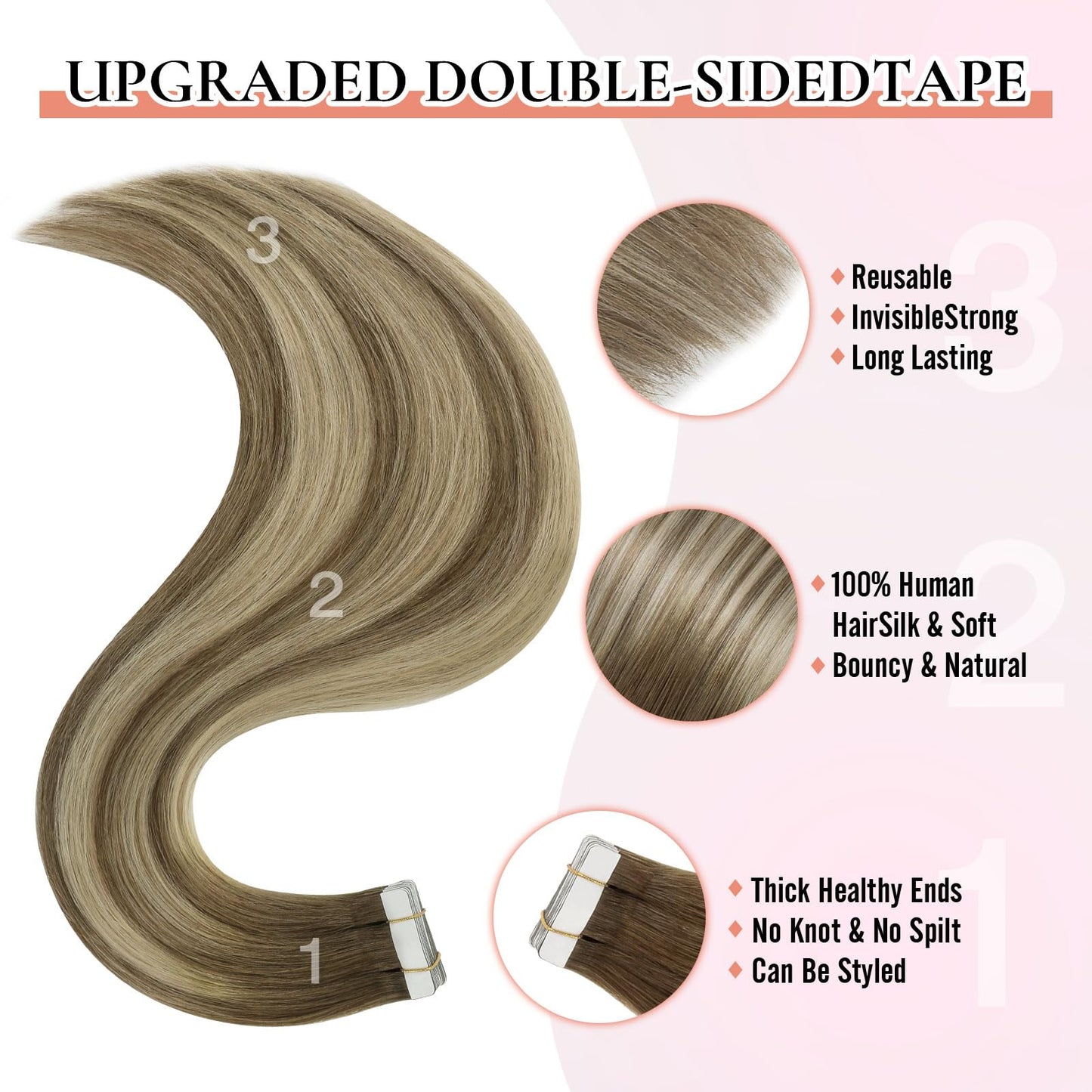 MEI YUAN LIN Tape in Hair Extensions Human Hair 12Inch Brown Balayage Light Brown Highlight Blonde Hair Extensions Real Human Hair 20Pcs 30G PU weft