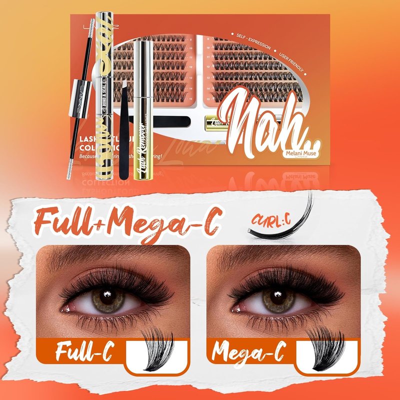 Lash Extension Kit - DIY 40D & 50D C Curl Natural False Lashes | 280 Pcs Individual Eyelash Clusters with Waterproof Bond & Seal Glue