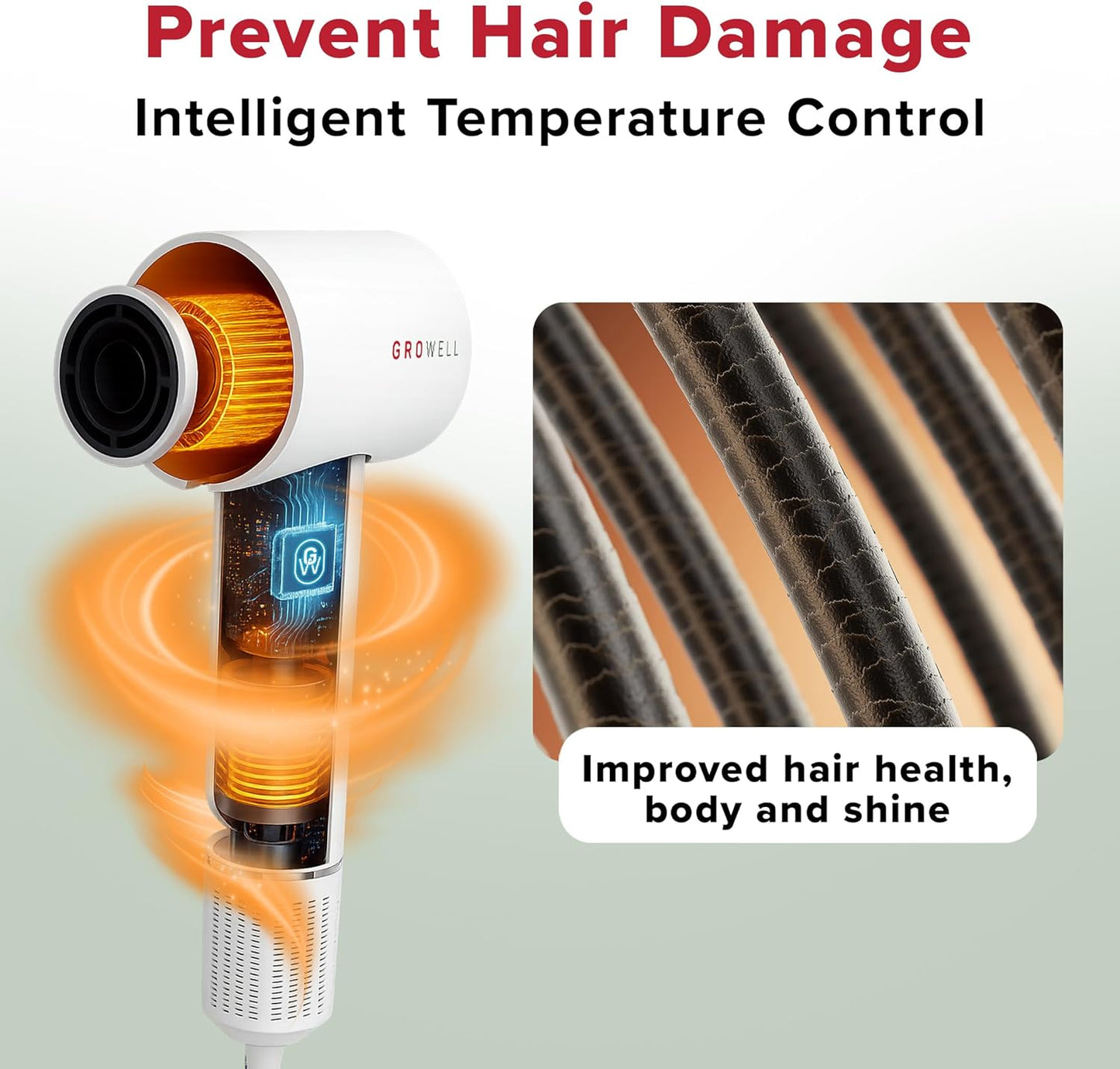 Ionic Hair Dryer with Diffuser | Professional High-Speed Brushless Blow Dryer for Curly & Wavy Hair - Lightweight & Compact Travel Size