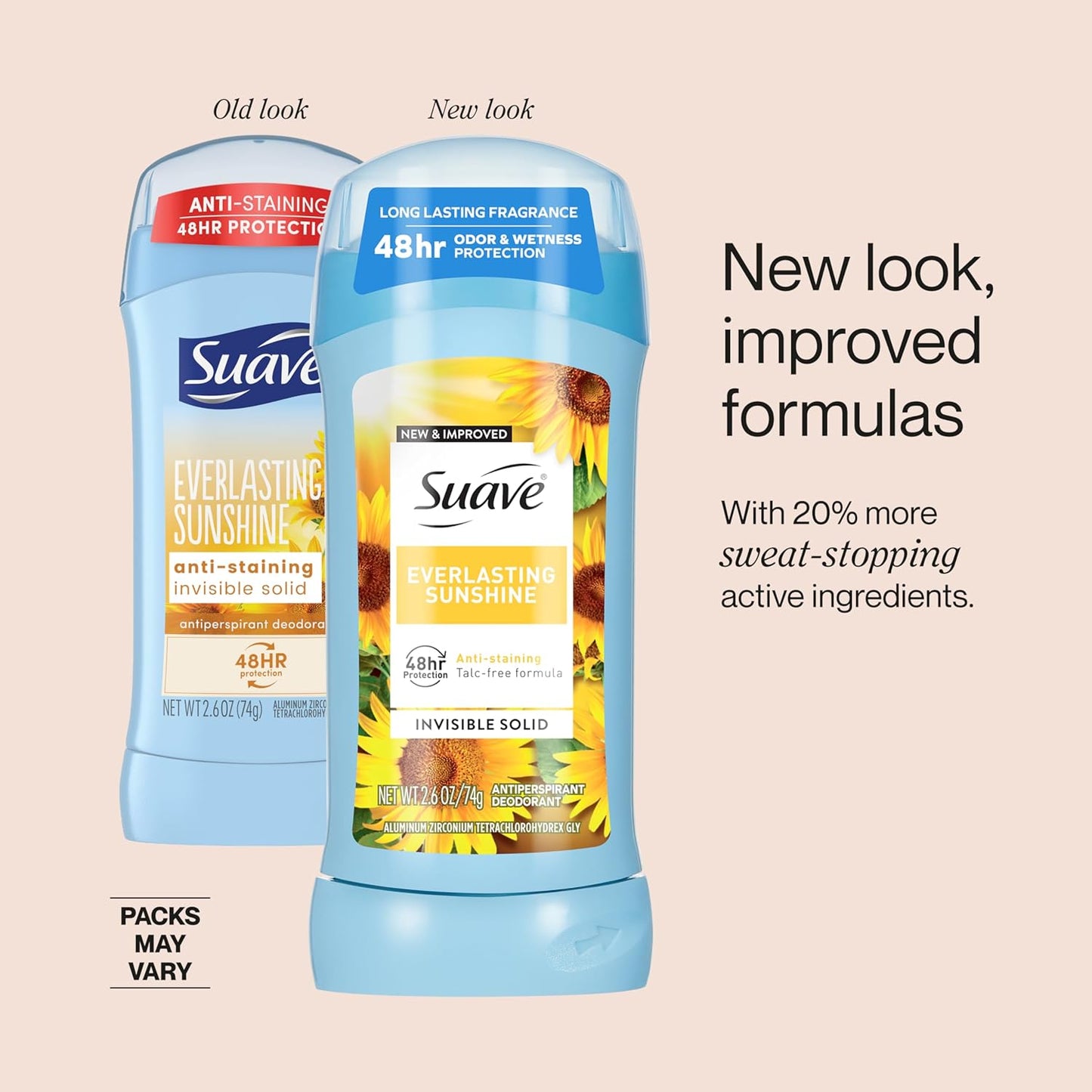 Suave Antiperspirant Deodorant for Women - 48HR Odor & Wetness Protection, Everlasting Sunshine | Sensitive Skin Solid Stick, 2.6 oz