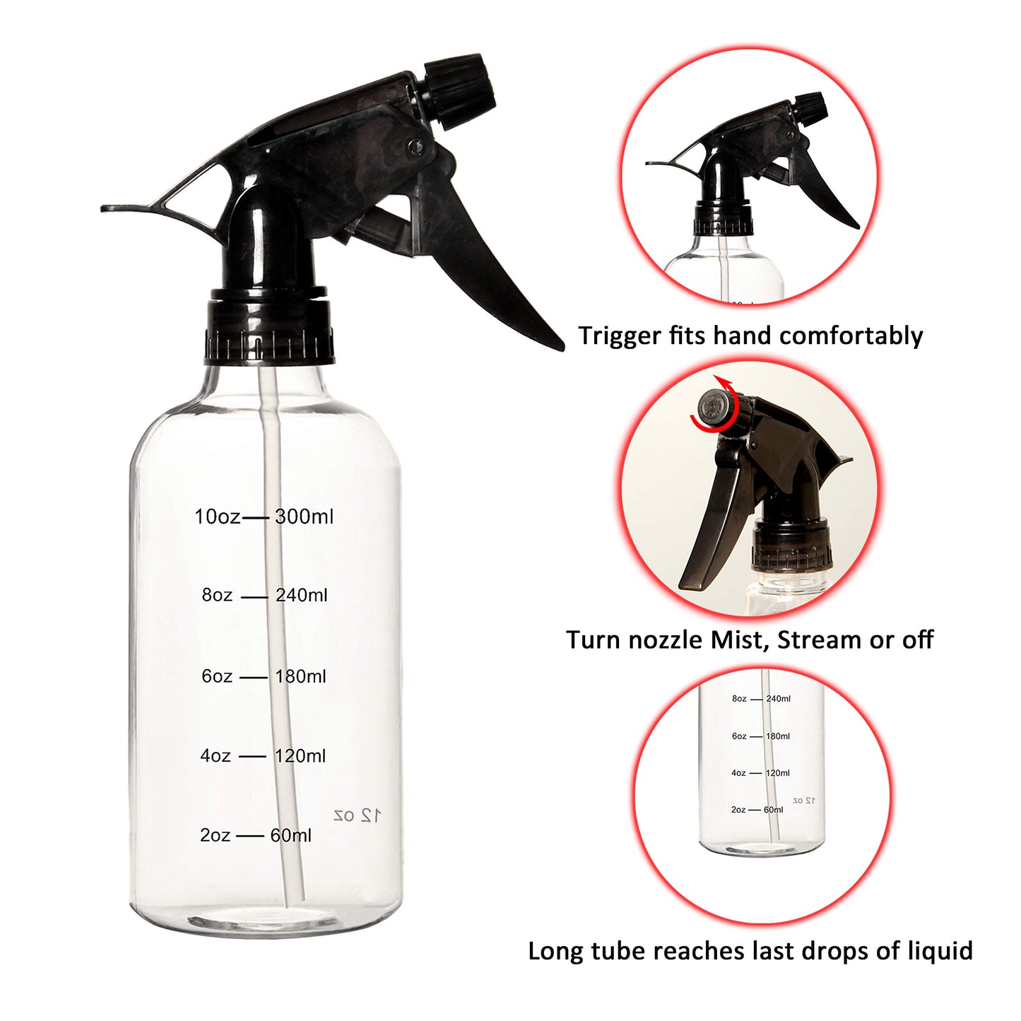 Youngever Set of 12 Empty 12 Ounce Plastic Spray Bottles with Measurement, Spray Bottles for Hair and Cleaning Solutions