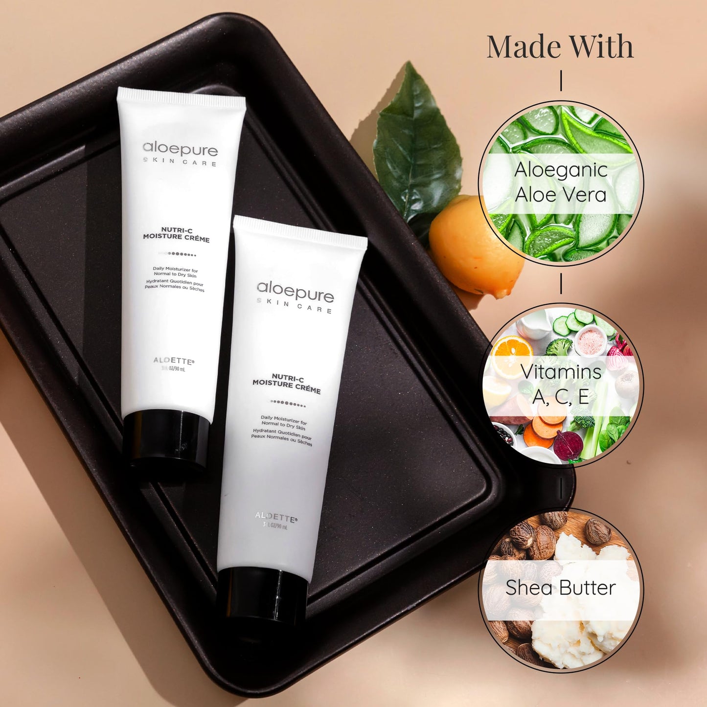 Aloette Nutri-C Face Moisturizer Cream - Daily Facial Skin Care Products for Wrinkles & Fine Lines - Skin Moisturizer Face Lotion Hydrates & Rejuvenates Dry to Normal Skin, Gluten Free - 3 Fl Oz