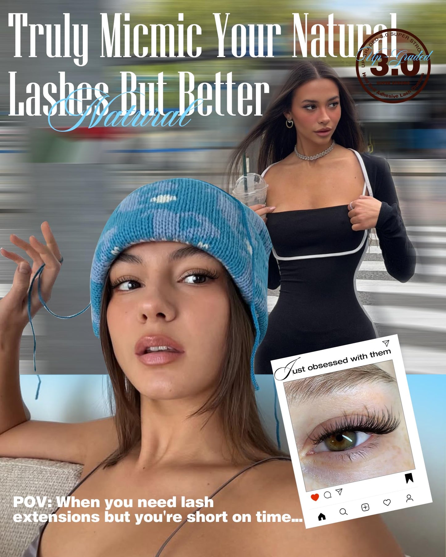 EYDEVRO Natural Self Adhesive Eyelashes Wispy Self Adhesive Lash Clusters No Glue Needed Eyelash Clusters Pre-glued Individual Lashes Up-graded 3.0 Self Adheisive Strip Strong Hold for 48+ Hours