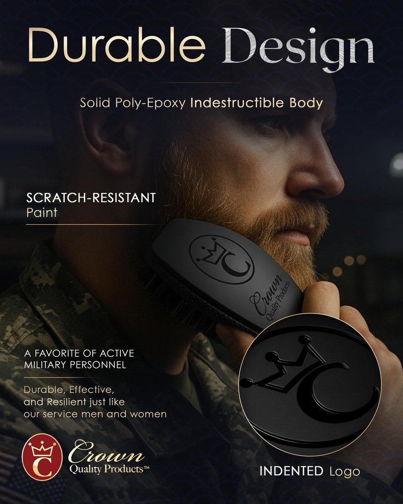 Crown Quality Products 360 Sport Wave Caesar 2.0 Boar Bristle Hairbrush, Medium, Triple Black - Non-Slip Grip, Waterproof Design - The Ultimate 360 Wave Brush