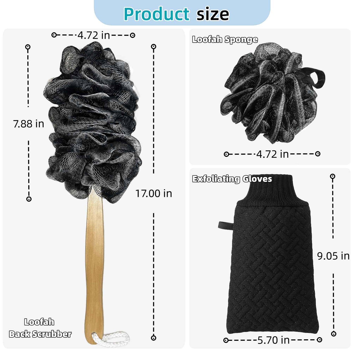 Exfoliating Natural Loofah Sponge Back Scrubber for Shower, Exfoliating Sponge for Shower, Bath Shower Scrubber for Men and Women, Luffa Scrubber to Clean Your Back Deeply Relax Your Body (3 Pack)