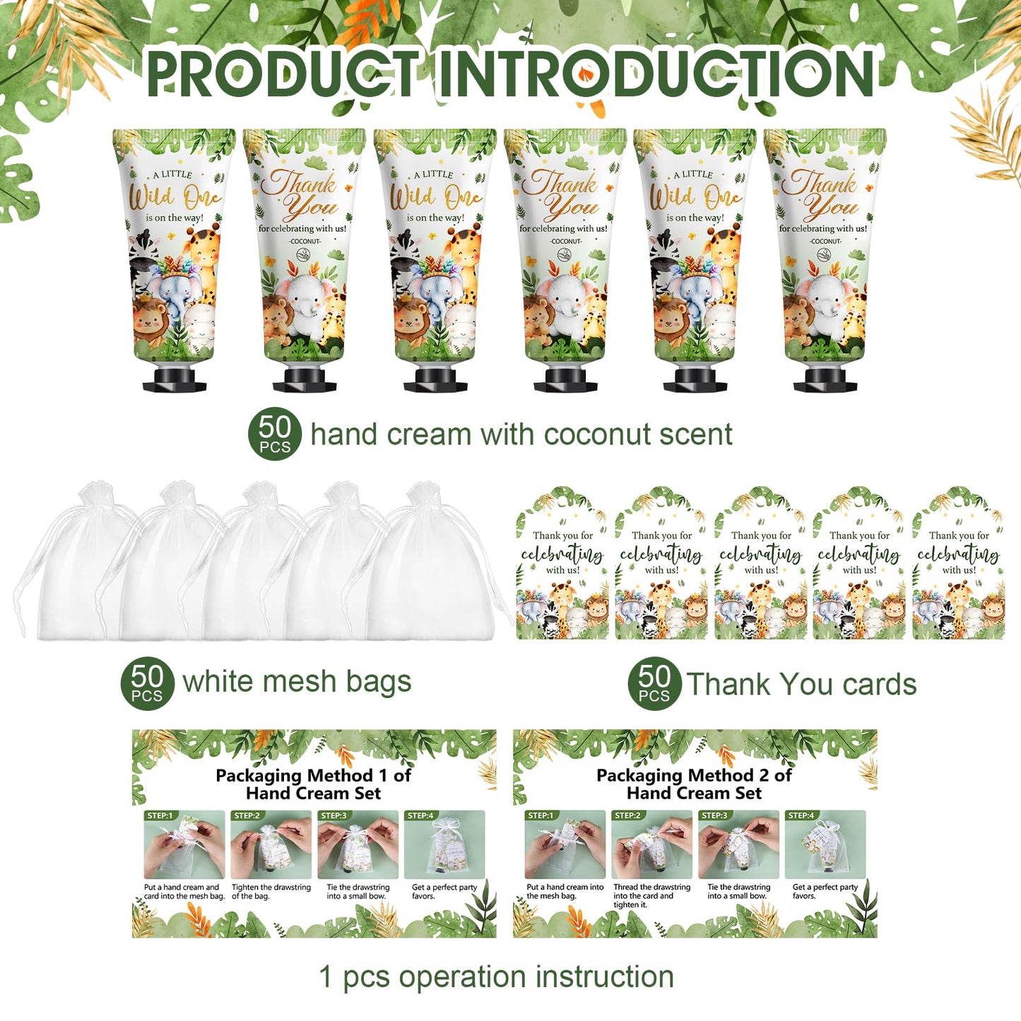 50 Pack Baby Shower Bulk Hand Cream Gifts Sets, Baby Shower Favors and Bridal Shower Favors for Guests with Thank You Card and Organza Gift Bags, Birthday Gifts, Appreciation Gifts for Guests (Animal)