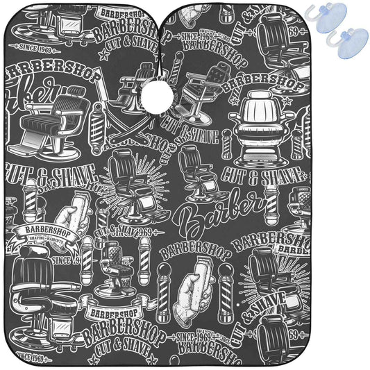 visesunny Barbershop Design Monochrome Style Barber Cape Anti-Static Hair Cutting Cape with Snap Closure Professional Salon Polyester Beard Shaving Bib Water-Resistant Hairdressing Cape Adjustable