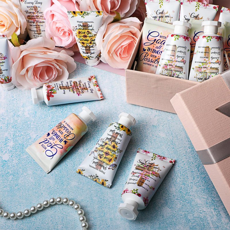 24 Pcs Christian Hand Cream Bulk Gifts for Women Bible Verse Mini Hand Lotion Scripture Travel Lotion for Dry Cracked Christian Religious Gifts Bulk for Teacher Graduation Favors (Cross Style)
