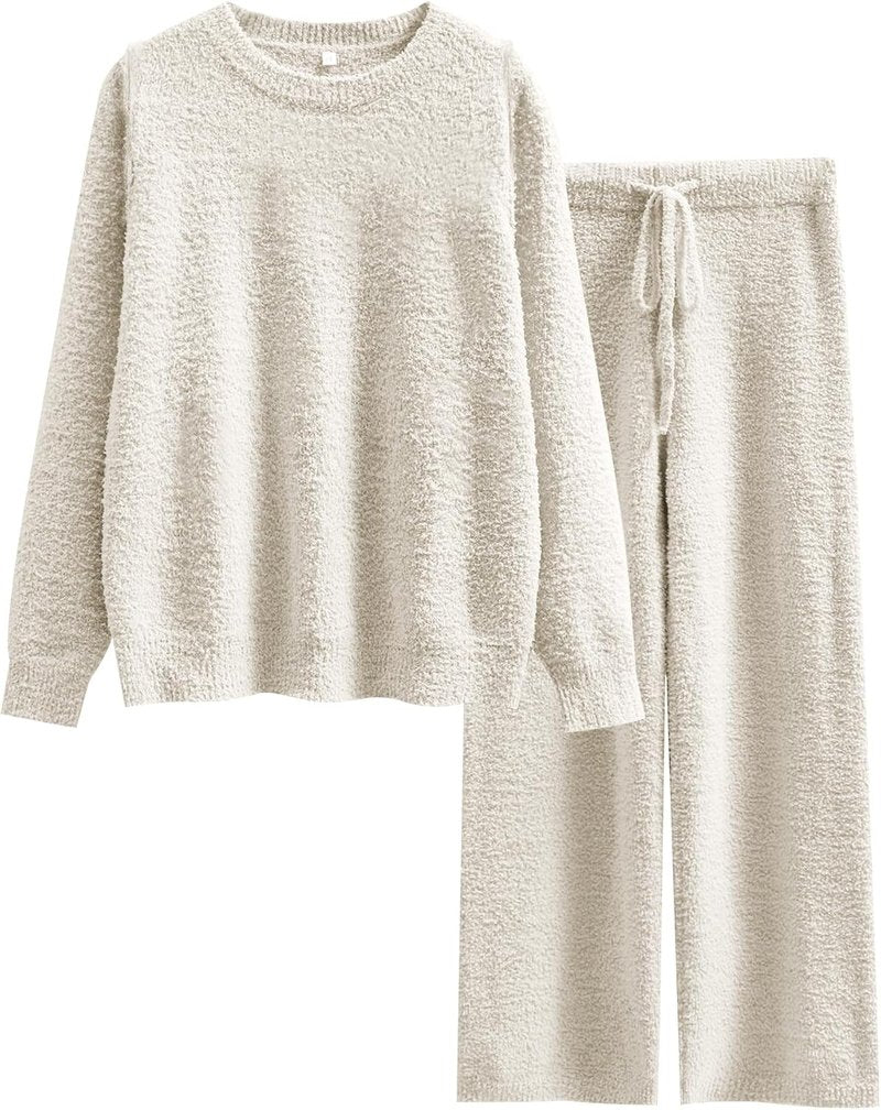 Fuzzy Fleece Pajama Sets for Women - Cozy Long Sleeve Top & Wide Leg Pants | Fall/Winter 2025
