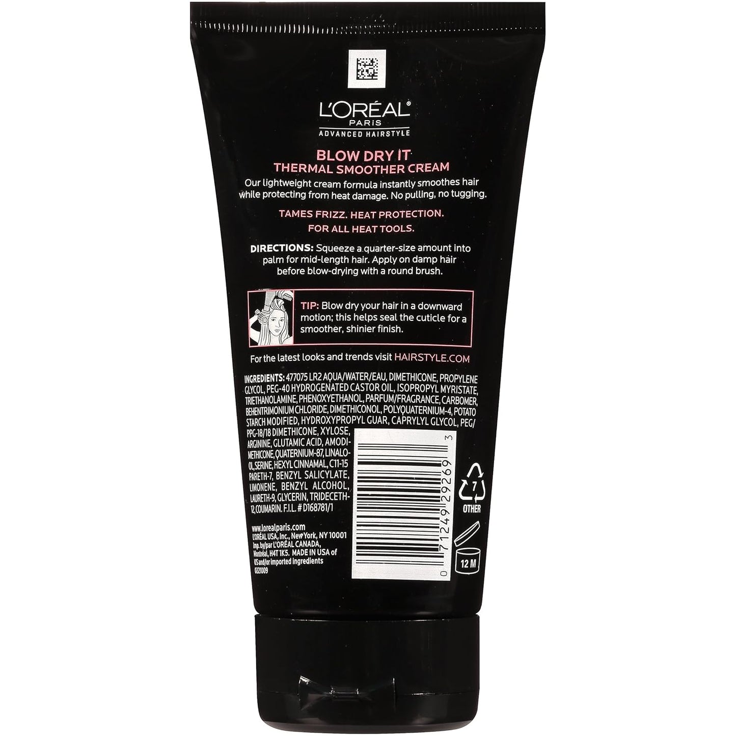 L'Oreal Paris Advanced Hairstyle Thermal Smoother Cream - 5.1 Oz for Frizz Control & Heat Protection