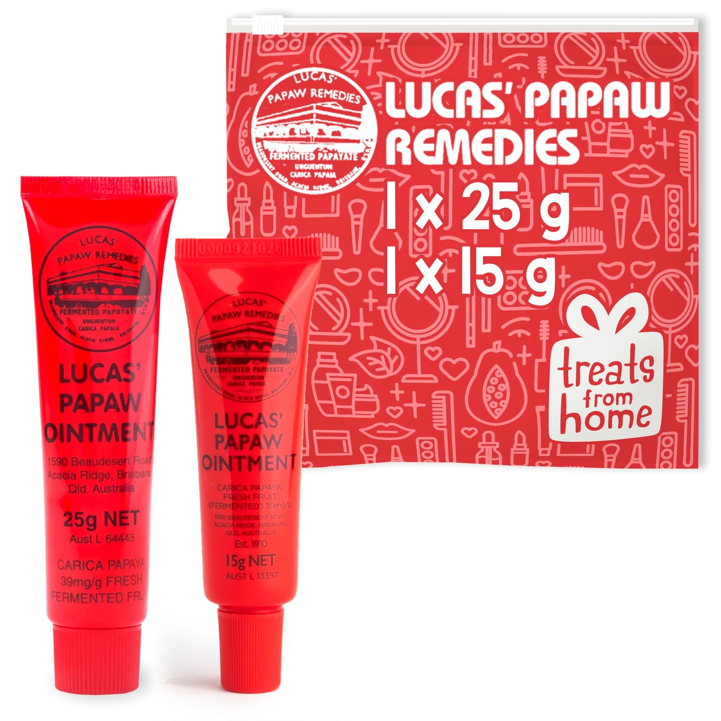 Treats from Home, Lip Ointment, Cream,Ointment for Lips & Dry Skin - Unique All Skin Types, All Gender- Any Season Gift Pack with 15g & 25g tubes of Pawpaw Balm