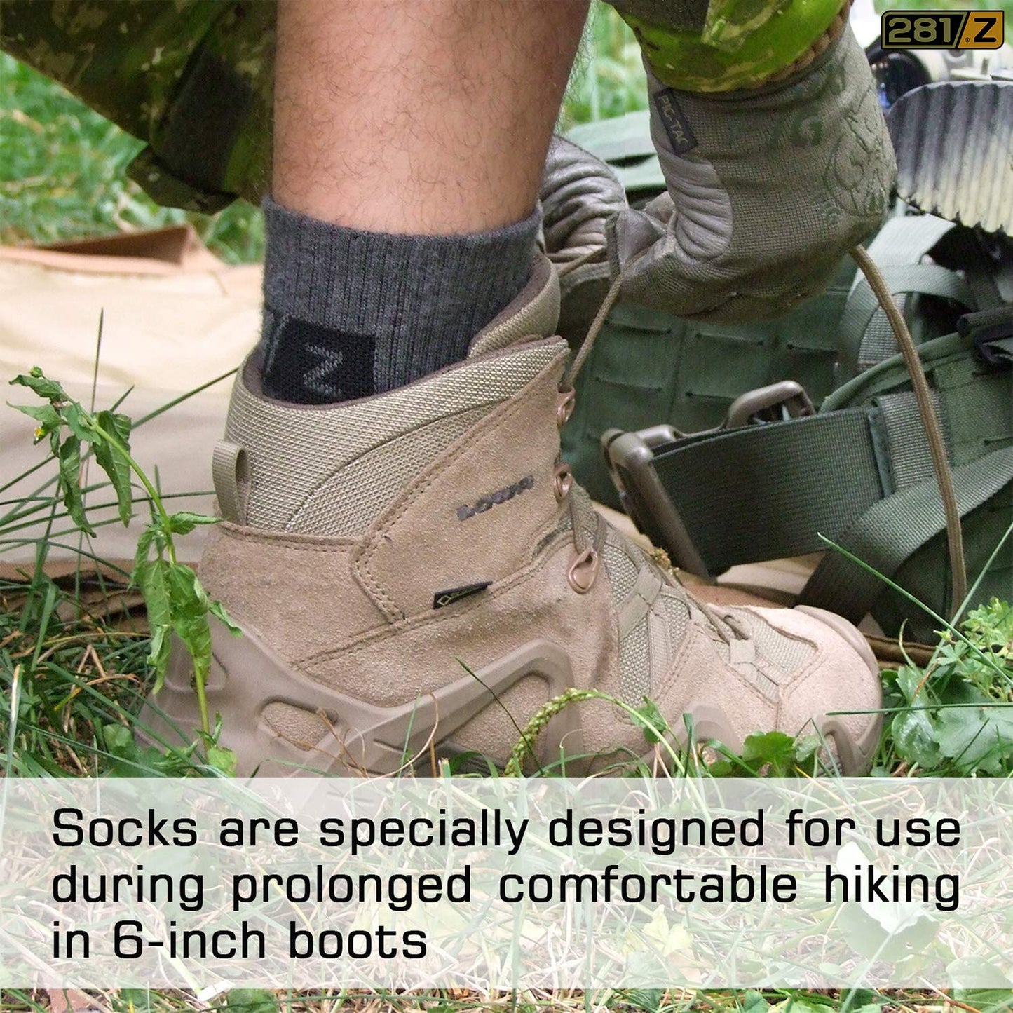 281Z Military Cotton Micro Crew Boot Socks - Cushioned Sole - Moisture Wicking - Odor Resistant - Hiking Trekking Outdoor (Coyote Brown Large 4 Pairs Pack)