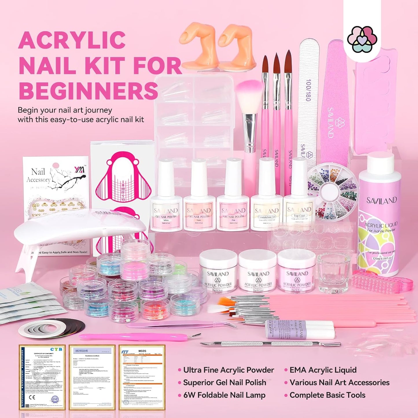 Acrylic Nail Kit - Complete Professional Set for Beginners | UV Light, Powder & Gel Polish, Essential Tools