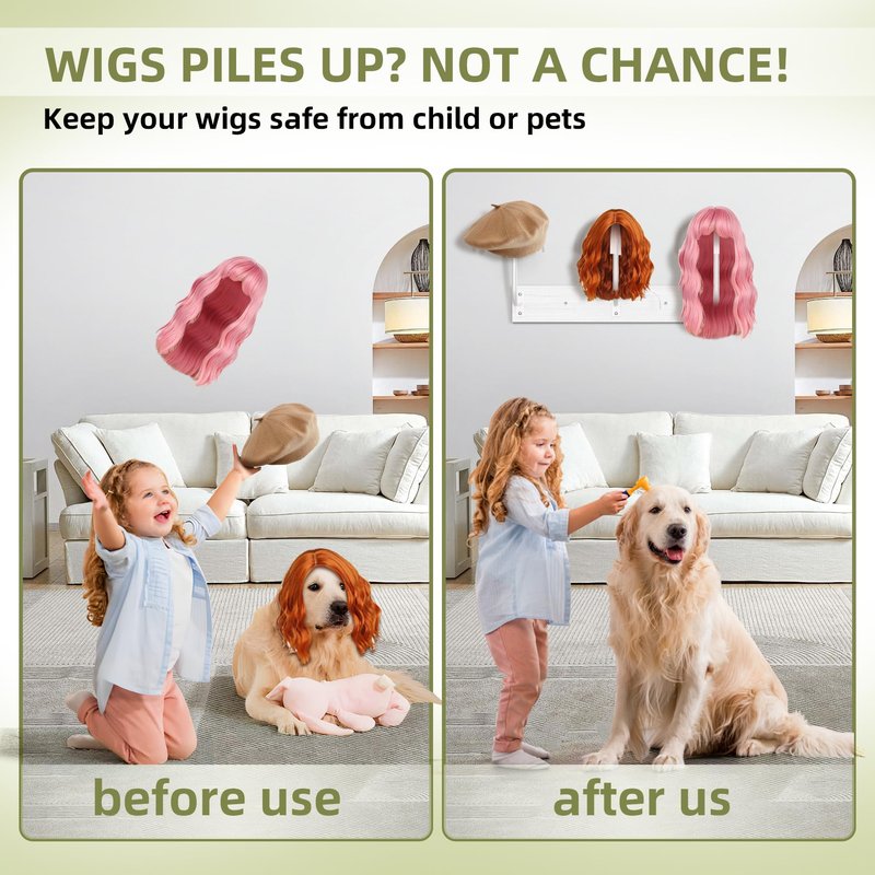 Wig Holder for Multiple Wigs,Sturdy Hanging Wig Storage Organizer, Wall Mounted Wig Hanger Rack, 6 Pcs Wig Stand for Wigs Drying, Styling, Display, Wig Keeper/Storage Solution-Preserving Wig Shape