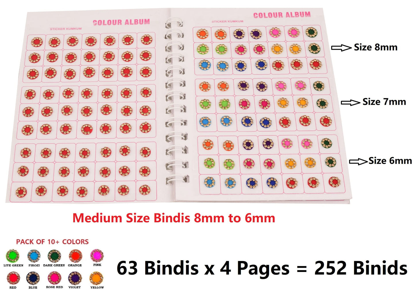 VAMA Multicolour Stone Bindi Kumkum Forehead Sticker Bindiya Bindi Booklet for Ladies (Medium Size 252 Stone Bindis Booklet)
