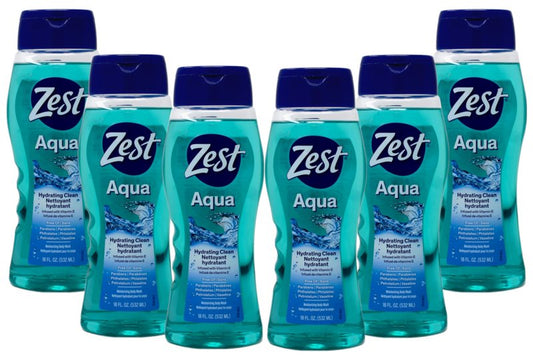 Zest Hydrating Body Wash - Aqua - Moisturizing Body Wash for Men and Women - Bath Soap with Vitamin E - Gentle Paraben Free Formula - 6 pc