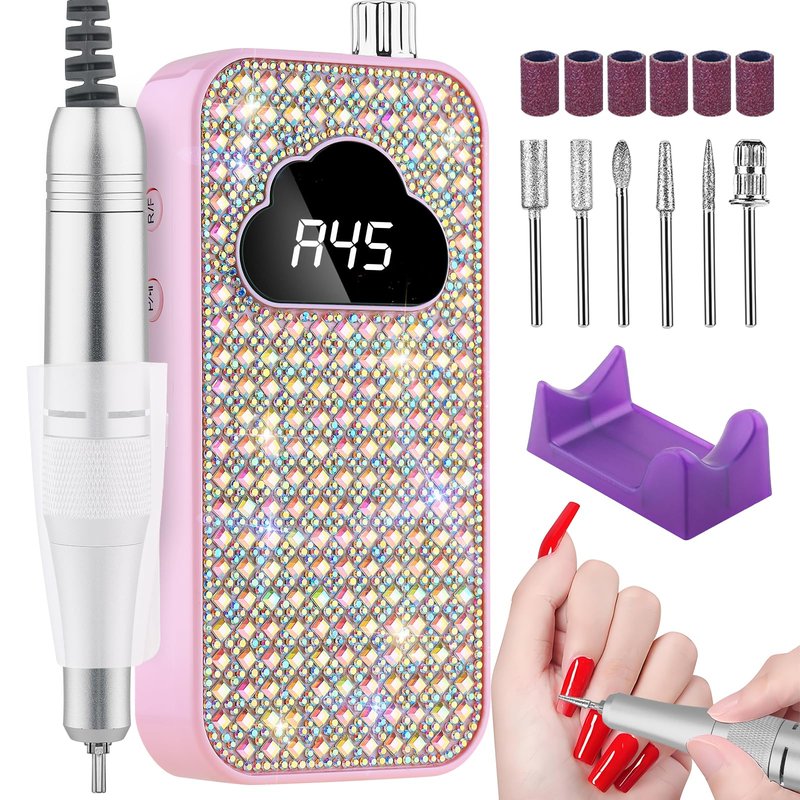 Professional Electric Nail Drill Machine, 45000RPM Nail File Acrylic Nail Kit with 6 Nail Drill Bits, Cordless E-File Nail Kits for Acrylic Nails Gel Polishing for Manicure Salon Home