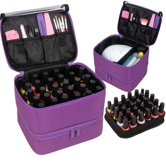 ButterFox Nail Polish Carrying Case Bag Storage Organizer, Fits up to 60 Nail Polish Bottles, Pockets for Manicure Accessories - Purple