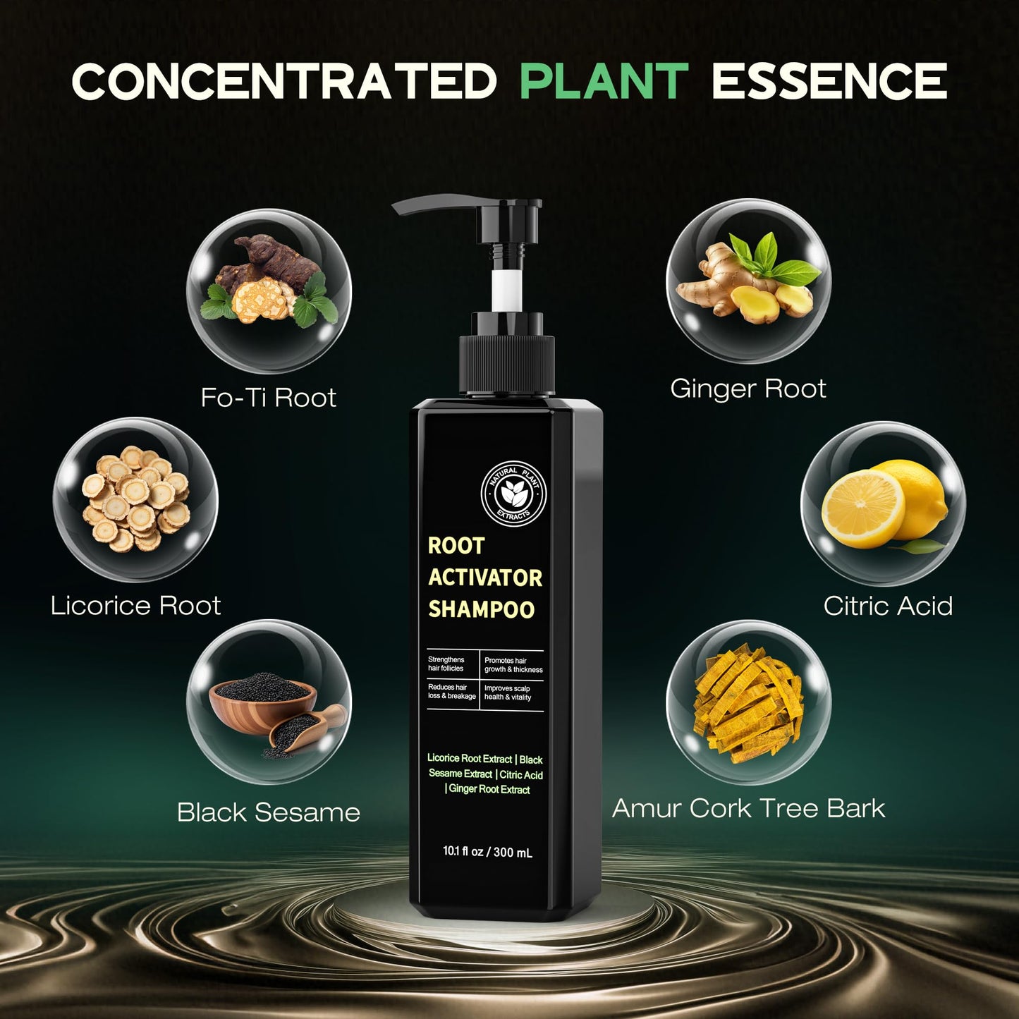 Root Activator Shampoo for Hair Growth - Natural Formula DHT Blocker with Fo-Ti Root and Ginger to Strengthen Follicles, Shampoo for Man & Women to Thinning and Lost Hair