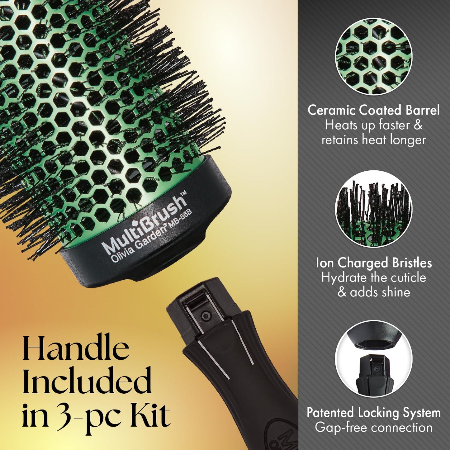 Olivia Garden MultiBrush Detachable Thermal Styling Hair Brush MB-KT01 (3-Piece Kit)