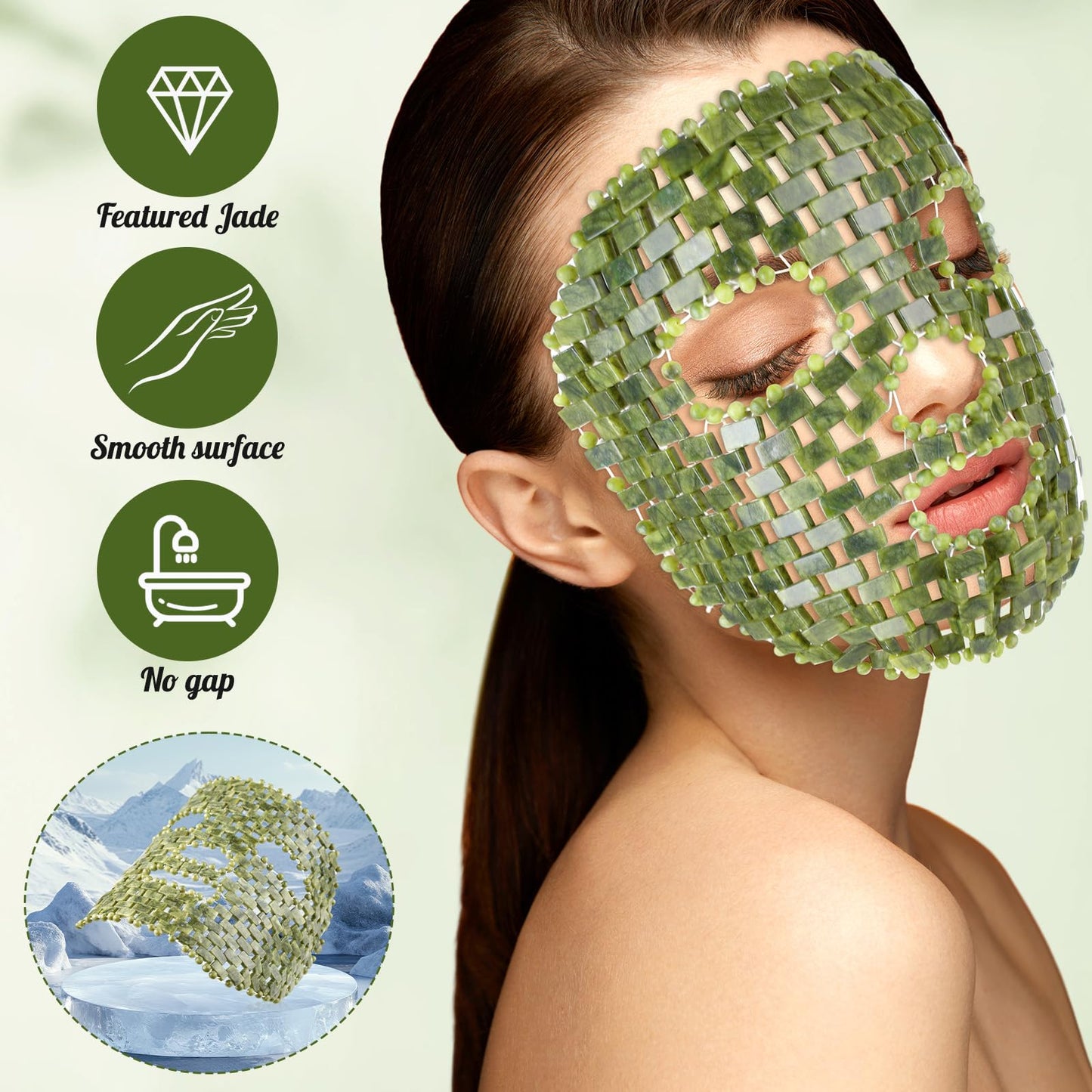 Demissle 4 Pcs Jade Eye Mask Jade Stone Facial Mask Scrap Massage Tool Hair Comb Facial Eye Cooling Stone Massage Tools for Puffy Eyes Dark Circles Gift(Dark Green)