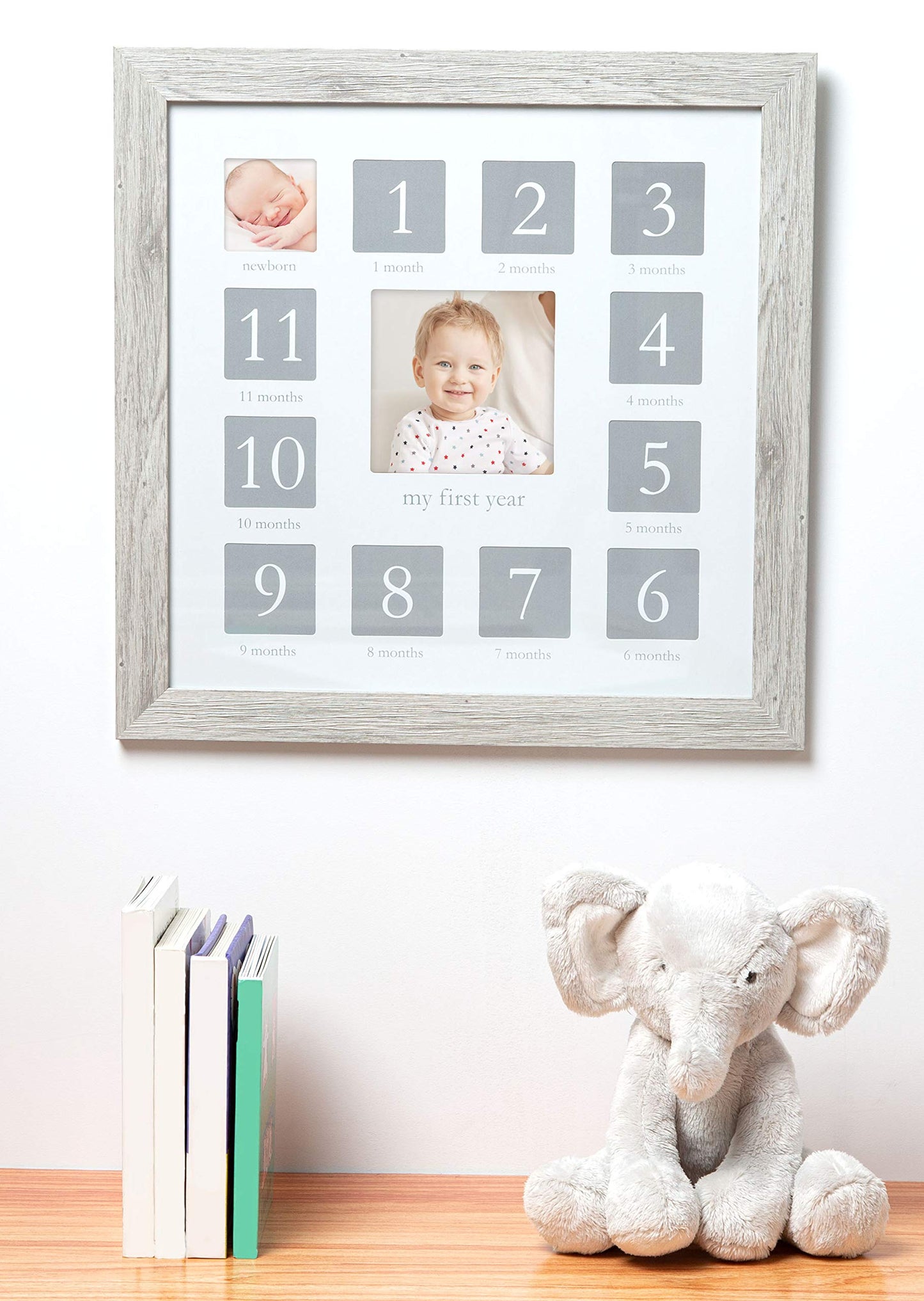 Kate & Milo My First Year Frame, Newborn To First Birthday Photo Frame, Baby Keepsake Nursery Frame, Rustic Wood
