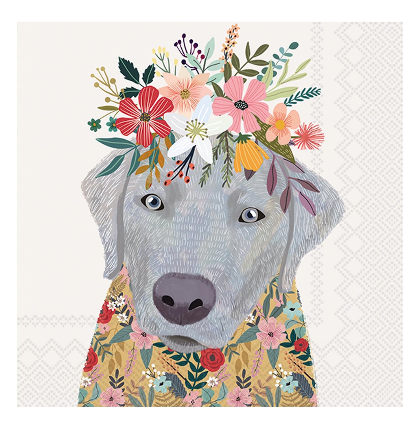Boston International IHR Cocktail Beverage Paper Napkins, 5 x 5-Inches, Floral Dog,C833100