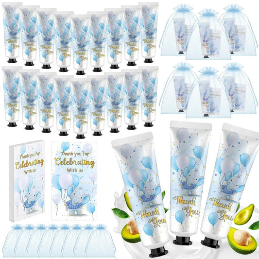 Swiffen 24 Sets Baby Shower Hand Cream Bulk Blue Elephant Shower Favors Bridal Thank You Appreciation Hand Cream for Guests Travel Size Lotion with Organza Bags