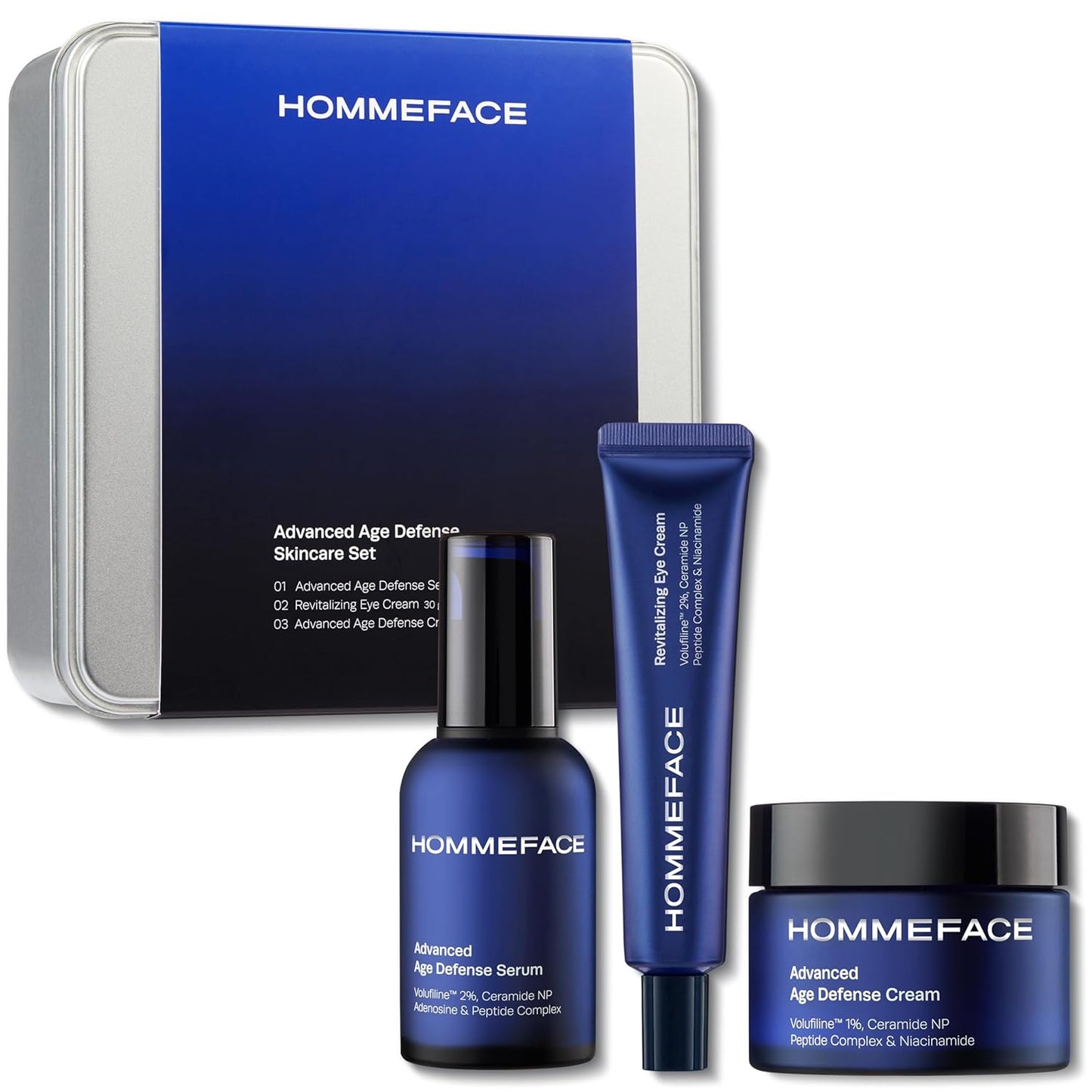 Men’s Advanced Age Defense Anti-Aging Skincare Set - Facial Serum, Eye Cream & Face Cream | Korean Technology, Volufiline, Ceramide, Hyaluronic Acid