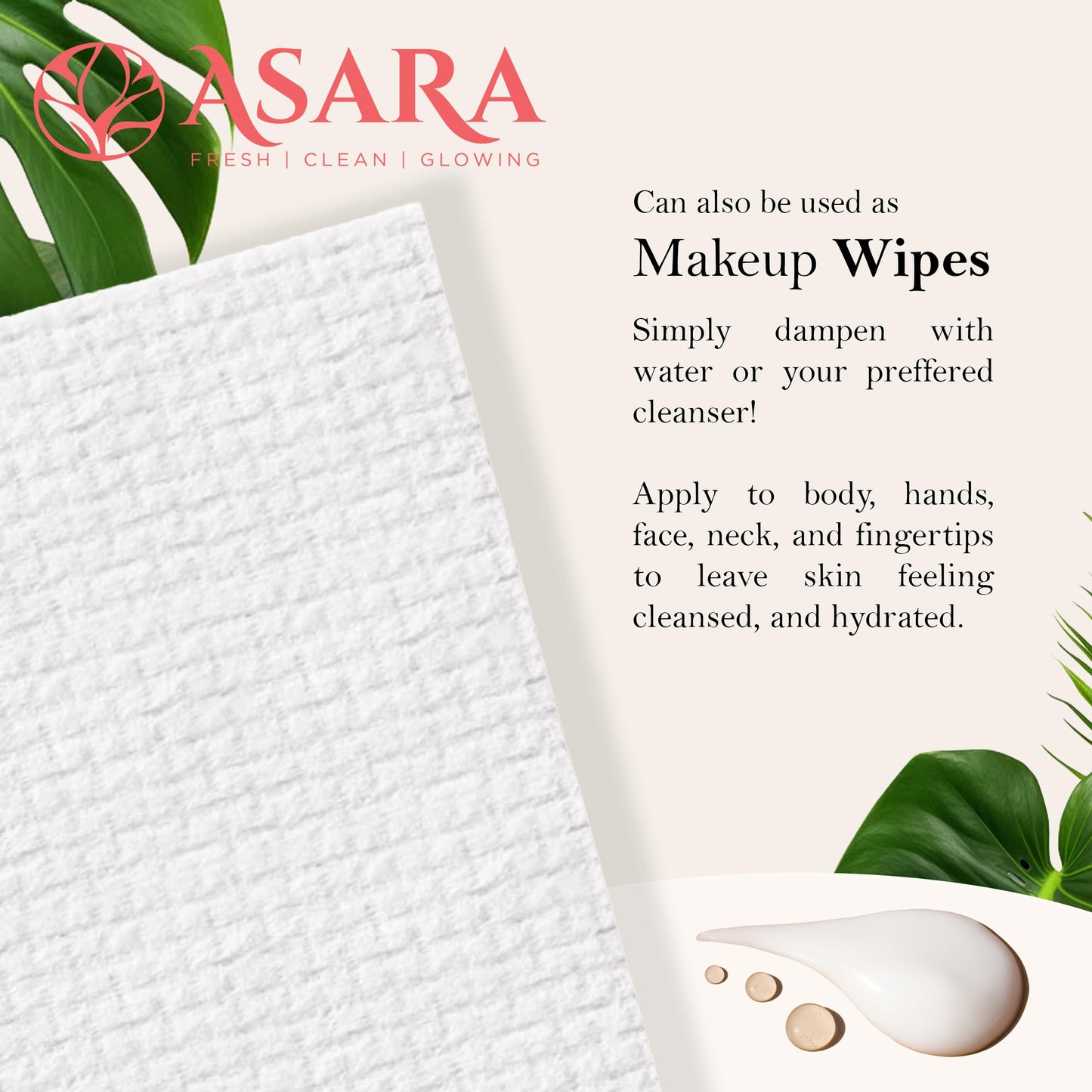 Clean Face Towels Disposable XL Facial Wipes | Add Water As a Makeup Remover | Sensitive Skin Face Towels | Organic Vegan Biodegradable - Clean Daily Towelettes | by Asara (200 Count)