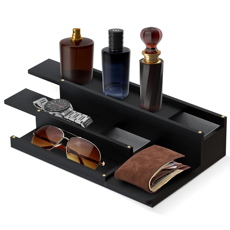 Cologne Organizer for Men - 3-Tier Solid Wood Cologne Stand with Hidden Compartments, Multi-Purpose Perfume Organizer and Display Shelf for Organizing Accessories, Ideal Gift for Men, Anniversary Gift
