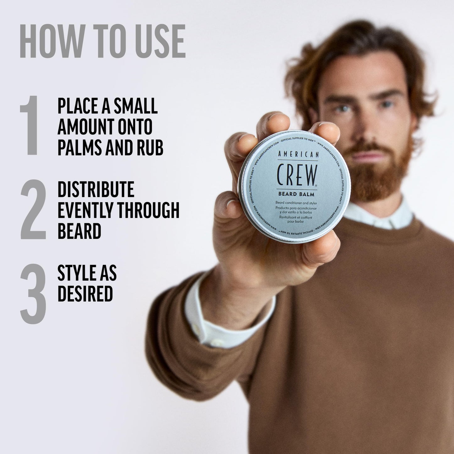 American Crew Men's Beard Balm, Conditioning & Softening Styler to Tame and Style, Sweet Almond Oil & Shea Butter, 2.3 Fl Oz
