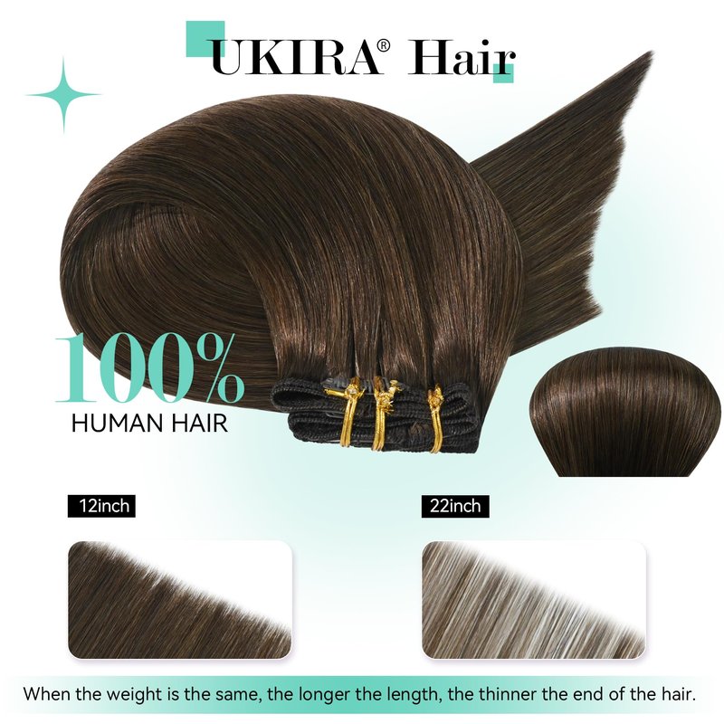 Ukira Medium Brown Hair Extensions Real Human Hair, 15 Inch 75g 7pcs Brown Clip in Hair Extensions Real Human Hair, Soft Natural Straight Remy Human Hair Clip in Extensions for Women