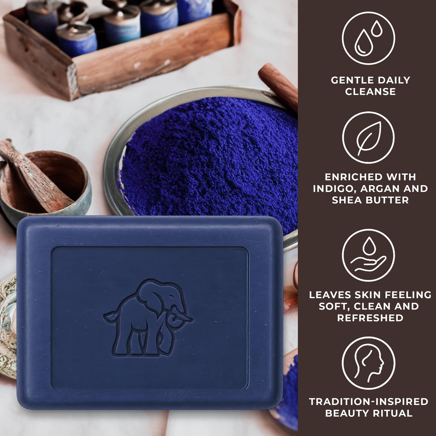 Natural Elephant Nila Bar Soap Cleanser | 3.52oz (100g) | Moroccan Nila Zarka Indigo