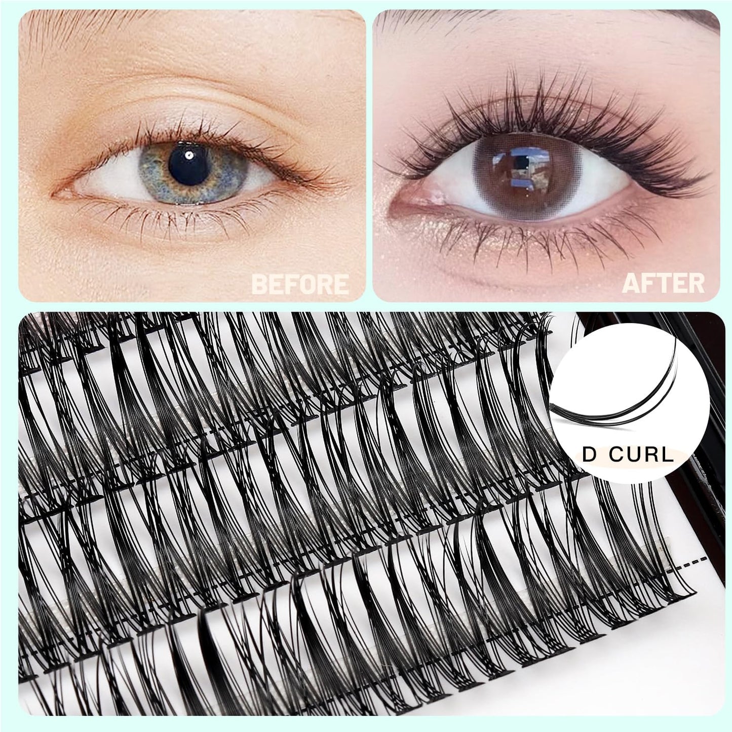 Bodermincer 400pcs D Curl Lash Clusters 8-10-12-14mm/10-12-14-16mm MIX Fish Tail Lash Cluster Premade Volume Lash Fans Volume Lashes Knotted (Black 8-10-12-14mm MIX)