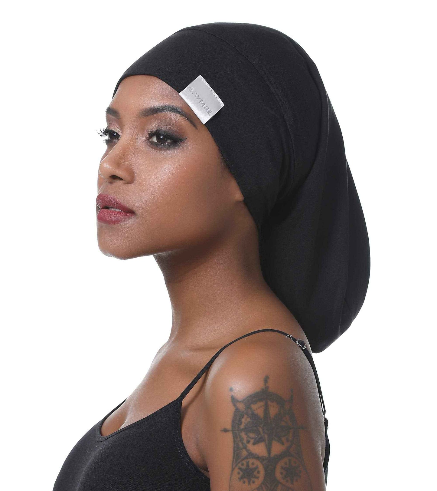 SAYMRE Large Satin Lined Bonnet Silky Hair Wrap Sleep Cap - Adjustable Beanie Slouchy Hats Bonnets for Women Long,Curly Hair (XX-Large, Black)
