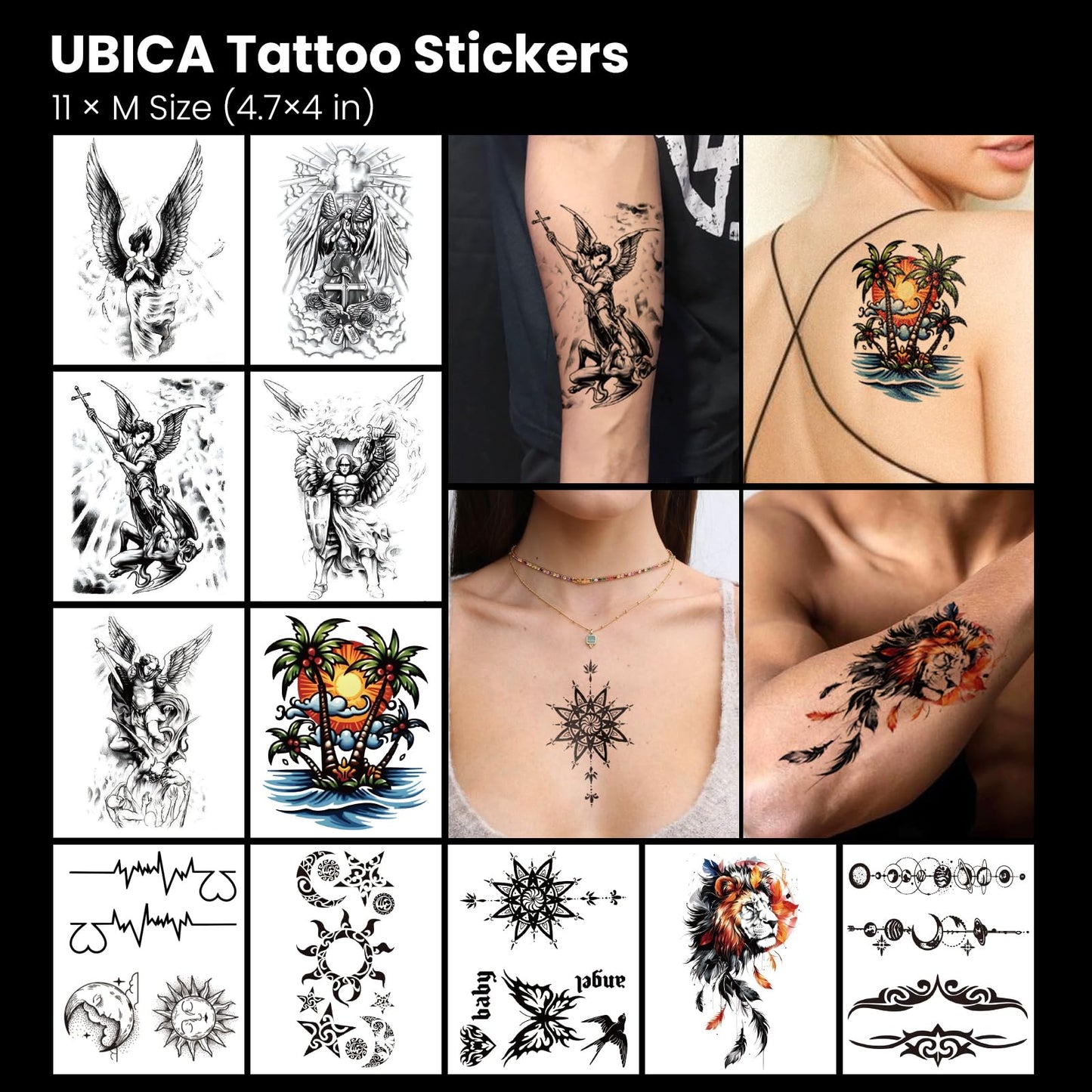 105 Sheets Large Temporary Tattoos For Women Men Adult, Dragon Tiger Wolf Tribal Christian Floral Realistic Fake Tattoo Stickers for Arm Leg Hand, Waterproof & Non-Reflective
