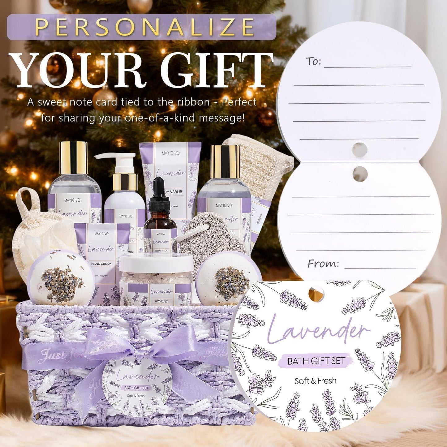 Mothers Day Birthday Gifts for Women, Lavender Relaxing Spa Gift Baskets for Women Self Care Package Bath Gift Set, Home Bath and Body Kit Pamper Gifts for Womens Her Mom Friends Wife Girlfriend Wife