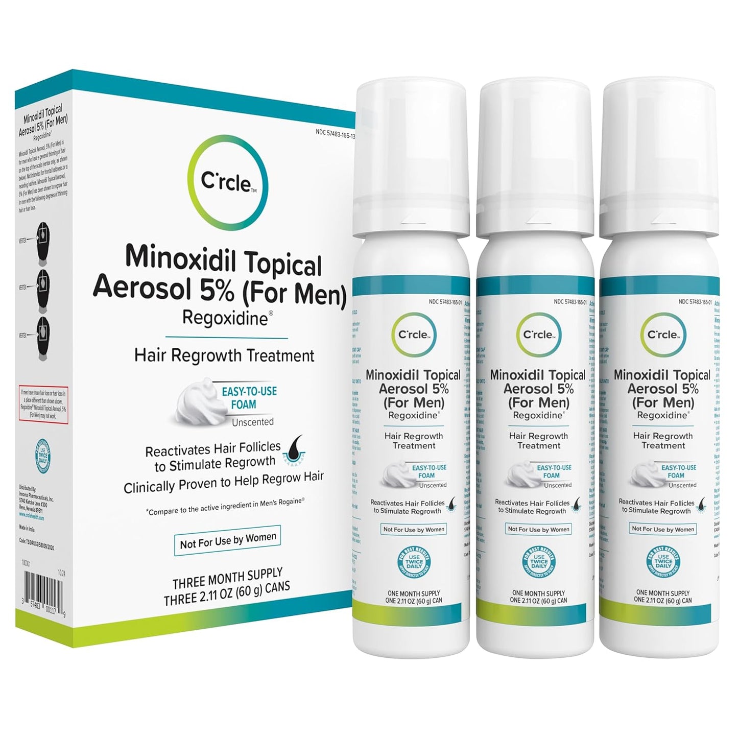 Minoxidil Foam for Men - 5% Extra Strength Hair Regrowth Treatment | Unscented 3-Month Supply